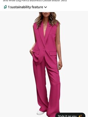 Hot Pink 2-Piece Blazer Vest & Wide Leg Pants Set | PrettyGarden | Size L
